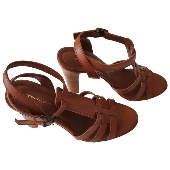 Banana Republic Leather Ankle Strap 3.5" Wood Heel Sandals | NWT | 7M | Tobacco - Picture 5 of 16